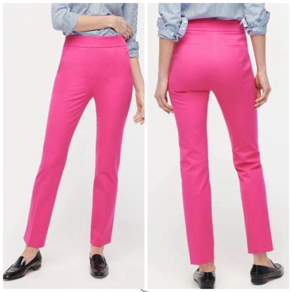 J. Crew Pink Remi Bi-stretch Cotton Straight Leg Pants High-Rise